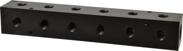 Made in USA - 1/2" Inlet, 1/4" Outlet Manifold - 9-1/4" Long x 1-1/2" Wide x 1-1/2" High, 0.2" Mount Hole, 2 Inlet Ports, 6 Outlet Ports - Exact Tooling