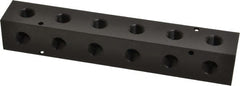Made in USA - 1/2" Inlet, 3/8" Outlet Manifold - 9-1/4" Long x 1-1/2" Wide x 1-1/2" High, 0.2" Mount Hole, 2 Inlet Ports, 6 Outlet Ports - Exact Tooling