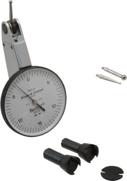 TESA Brown & Sharpe - 0.03 Inch Range, 0.0005 Inch Dial Graduation, Horizontal Dial Test Indicator - 1-1/2 Inch White Dial, 0-15-0 Dial Reading, Accurate to 0.0005 Inch - Exact Tooling