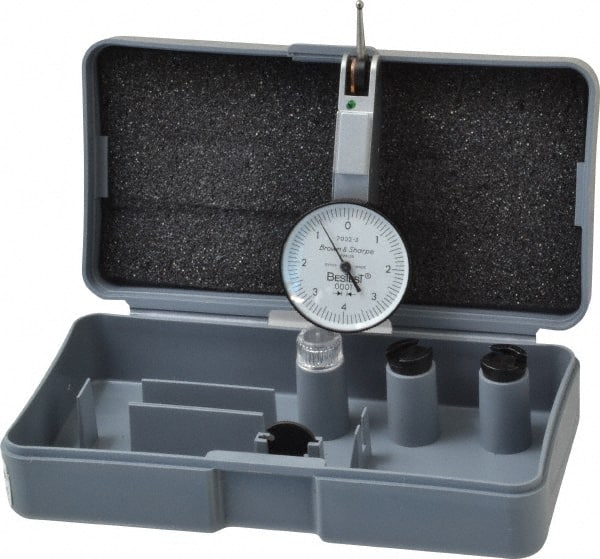TESA Brown & Sharpe - 0.008 Inch Range, 0.0001 Inch Dial Graduation, Horizontal Dial Test Indicator - 1 Inch White Dial, 0-4-0 Dial Reading, Accurate to 0.0001 Inch - Exact Tooling