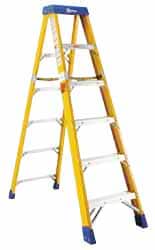 Made in USA - 6 Steps, 7 Ft. High, Type IAA Rating, Fiberglass Step Ladder - Exact Tooling