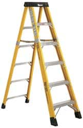 Made in USA - 5 Steps, 8 Ft. High, Type IAA Rating, Fiberglass Step Ladder - Exact Tooling