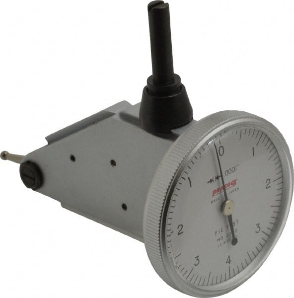 Peacock - 0.008 Inch Range, 0.0001 Inch Dial Graduation, Vertical Dial Test Indicator - 1-3/8 Inch White Dial, 0-4-0 Dial Reading, Accurate to 0.0003 Inch - Exact Tooling
