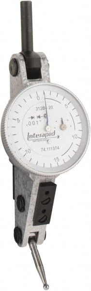INTERAPID - 0.06 Inch Range, 0.001 Inch Dial Graduation, Horizontal Dial Test Indicator - 1.2 Inch White Dial, 0-15-0 Dial Reading - Exact Tooling