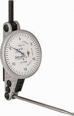 INTERAPID - 0.06 Inch Range, 0.0005 Inch Dial Graduation, Horizontal Dial Test Indicator - 1-1/2 Inch White Dial, 0-15-0 Dial Reading - Exact Tooling