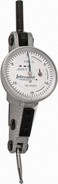 INTERAPID - 0.06 Inch Range, 0.0005 Inch Dial Graduation, Horizontal Dial Test Indicator - 1.2 Inch White Dial, 0-15-0 Dial Reading - Exact Tooling