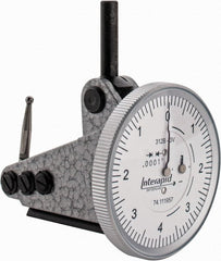 INTERAPID - 0.016 Inch Range, 0.0001 Inch Dial Graduation, Vertical Dial Test Indicator - 1-1/2 Inch White Dial, 0-4-0 Dial Reading - Exact Tooling