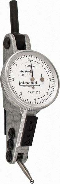 INTERAPID - 0.016 Inch Range, 0.0001 Inch Dial Graduation, Horizontal Dial Test Indicator - 1.2 Inch White Dial, 0-4-0 Dial Reading - Exact Tooling