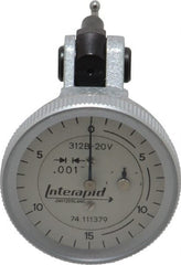 INTERAPID - 0.06 Inch Range, 0.001 Inch Dial Graduation, Vertical Dial Test Indicator - 1.2 Inch White Dial, 0-15-0 Dial Reading - Exact Tooling