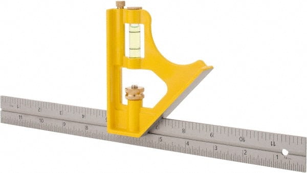 Stanley - 1 Piece, 12" Combination Square Set - 1/32, 1/16 & 1/8" (English) Graduation, Chrome Blade, Die Cast Metal Combination Head - Exact Tooling