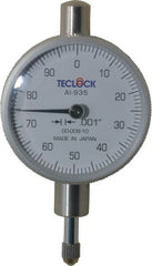 Teclock - 1/4" Range, 0-100 Dial Reading, 0.001" Graduation Dial Drop Indicator - 1-17/32" Dial, 0.1" Range per Revolution, 0.0007" Accuracy - Exact Tooling