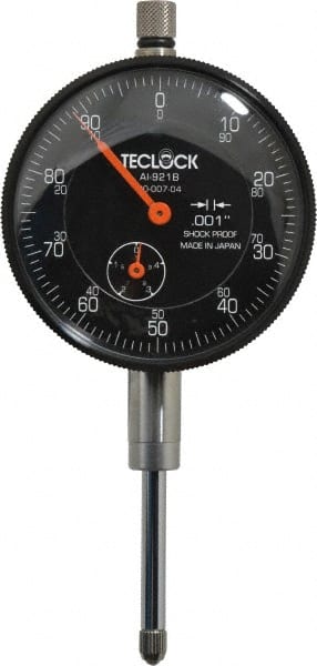 Teclock - 1" Range, 0-100 Dial Reading, 0.001" Graduation Dial Drop Indicator - 2-11/64" Dial, 0.1" Range per Revolution, 0.0014" Accuracy, Revolution Counter - Exact Tooling