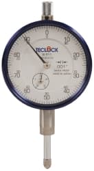 Teclock - 1/2" Range, 0-100 Dial Reading, 0.001" Graduation Dial Drop Indicator - 2-11/64" Dial, 0.1" Range per Revolution, 0.0009" Accuracy, Revolution Counter - Exact Tooling