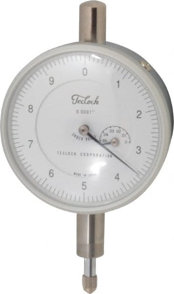Teclock - 0.05" Range, 0-10 Dial Reading, 0.0001" Graduation Dial Drop Indicator - 2-13/64" Dial, 0.01" Range per Revolution, 0.0002" Accuracy, Revolution Counter - Exact Tooling