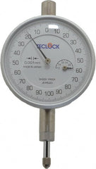 Teclock - 1mm Range, 0-100-0 Dial Reading, 0.001mm Graduation Dial Drop Indicator - 2-13/64" Dial, Revolution Counter - Exact Tooling