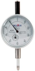 Teclock - 10mm Range, 0-100 Dial Reading, 0.01" Graduation Dial Drop Indicator - 2-11/64" Dial, 1" Range per Revolution, 0.015" Accuracy, Revolution Counter - Exact Tooling