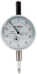 Teclock - 10mm Range, 0-100 Dial Reading, 0.01" Graduation Dial Drop Indicator - 2-11/64" Dial, 1" Range per Revolution, 0.015" Accuracy, Revolution Counter - Exact Tooling