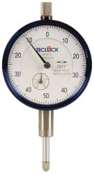 Teclock - 1/2" Range, 0-50-0 Dial Reading, 0.001" Graduation Dial Drop Indicator - 2-11/64" Dial, 0.1" Range per Revolution, 0.0009" Accuracy, Revolution Counter - Exact Tooling
