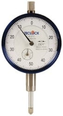 Teclock - 1/2" Range, 0-50-0 Dial Reading, 0.001" Graduation Dial Drop Indicator - 2-11/64" Dial, 0.1" Range per Revolution, 0.0009" Accuracy, Revolution Counter - Exact Tooling