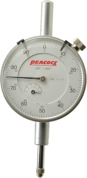 Peacock - 1/2" Range, 0-100 Dial Reading, 0.001" Graduation Dial Drop Indicator - 2-3/64" Dial, 0.001" Accuracy, Revolution Counter - Exact Tooling