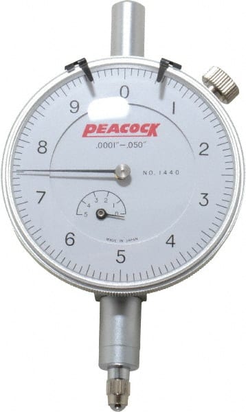 Peacock - 0.05" Range, 0-10 Dial Reading, 0.0001" Graduation Dial Drop Indicator - 2-3/64" Dial, 0.0003" Accuracy, Revolution Counter - Exact Tooling