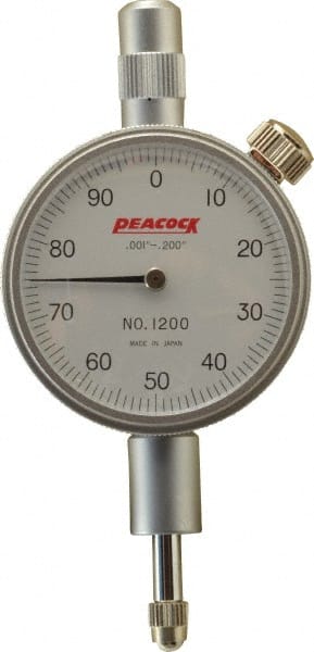Peacock - 0.2" Range, 0-100 Dial Reading, 0.001" Graduation Dial Drop Indicator - 1-37/64" Dial, 0.001" Accuracy - Exact Tooling