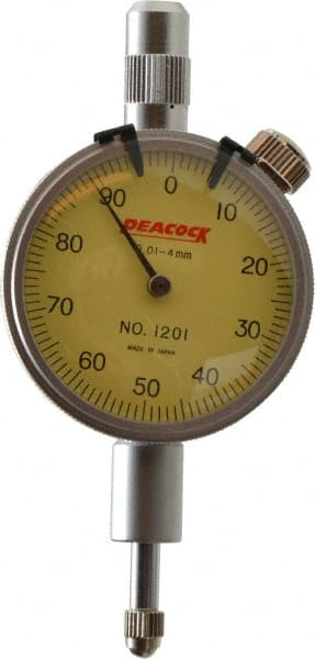 Peacock - 4mm Range, 0-100 Dial Reading, 0.01mm Graduation Dial Drop Indicator - 1-37/64" Dial - Exact Tooling