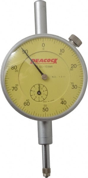 Peacock - 10mm Range, 0-100 Dial Reading, 0.01mm Graduation Dial Drop Indicator - 2-3/64" Dial, Revolution Counter - Exact Tooling