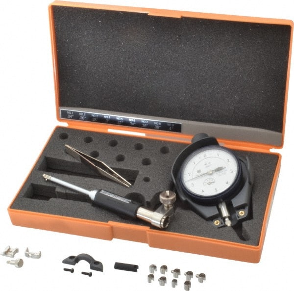 Mitutoyo - 9 Anvil, 0.24 to 0.4" Dial Bore Gage - 0.0001" Graduation, 2" Gage Depth, Accurate to 0.0002", Alloy Steel Anvil - Exact Tooling