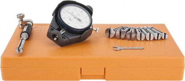 Mitutoyo - 8 Anvil, 0.4 to 0.7" Dial Bore Gage - 0.0001" Graduation, 2.4" Gage Depth, Accurate to 0.00016" - Exact Tooling