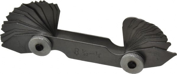 Value Collection - 30 Piece, 1/32 to 1/4 Inch Radius, Steel Radius Gage Set - Style B, 1/64 Inch Graduation, Satin Chrome Coated - Exact Tooling