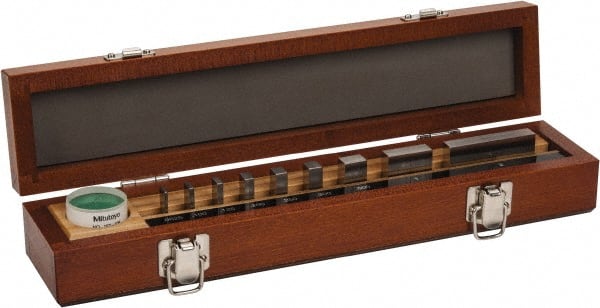 Mitutoyo - 9 Piece, 1/16 to 2", Grade 0, Steel Gage Block Set - Rectangular, 5µ (0.0625-0.3"), 6µ (0.5-1"), 8µ (2") Tolerance - Exact Tooling