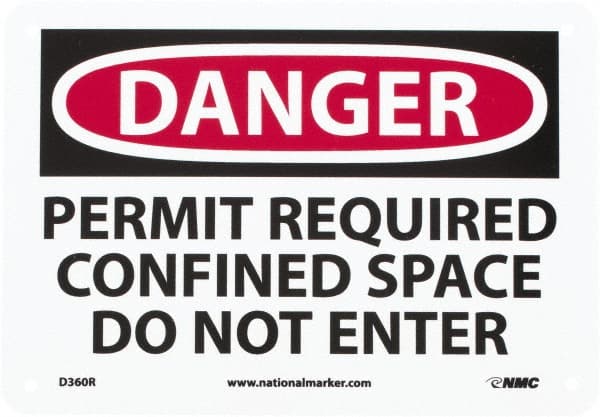 NMC - "Danger - Permit Required - Confined Space - Do Not Enter", 7" Long x 10" Wide, Rigid Plastic Safety Sign - Rectangle, 0.05" Thick, Use for Accident Prevention - Exact Tooling
