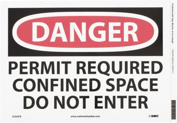 NMC - "Danger - Permit Required - Confined Space - Do Not Enter", 10" Long x 14" Wide, Pressure-Sensitive Vinyl Safety Sign - Rectangle, 0.004" Thick, Use for Accident Prevention - Exact Tooling