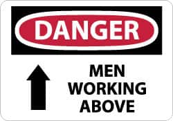 NMC - "Danger - Men Working Above", 10" Long x 14" Wide, Rigid Plastic Safety Sign - Rectangle, 0.05" Thick, Use for Accident Prevention - Exact Tooling