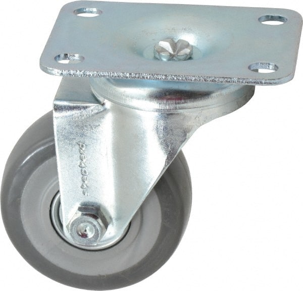 Shepherd - 3" Diam x 1-1/4" Wide x 4-1/4" OAH Top Plate Mount Swivel Caster - Polyurethane, 185 Lb Capacity, Ball Bearing, 2-5/8 x 3-3/4" Plate - Exact Tooling