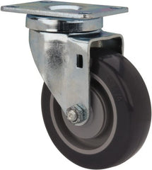 Shepherd - 4" Diam x 1-1/4" Wide x 5-1/4" OAH Top Plate Mount Swivel Caster - Polyurethane, 200 Lb Capacity, Ball Bearing, 2-5/8 x 3-3/4" Plate - Exact Tooling