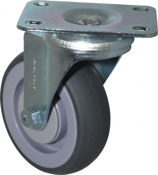 Shepherd - 4" Diam x 1-1/4" Wide x 5-1/4" OAH Top Plate Mount Swivel Caster - TPR, 185 Lb Capacity, Ball Bearing, 2-5/8 x 3-3/4" Plate - Exact Tooling