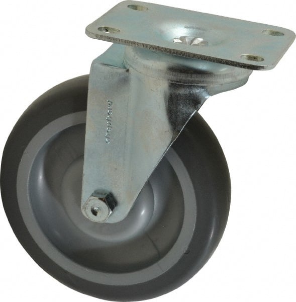 Shepherd - 5" Diam x 1-1/4" Wide x 6-1/4" OAH Top Plate Mount Swivel Caster - TPR, 200 Lb Capacity, Ball Bearing, 2-5/8 x 3-3/4" Plate - Exact Tooling