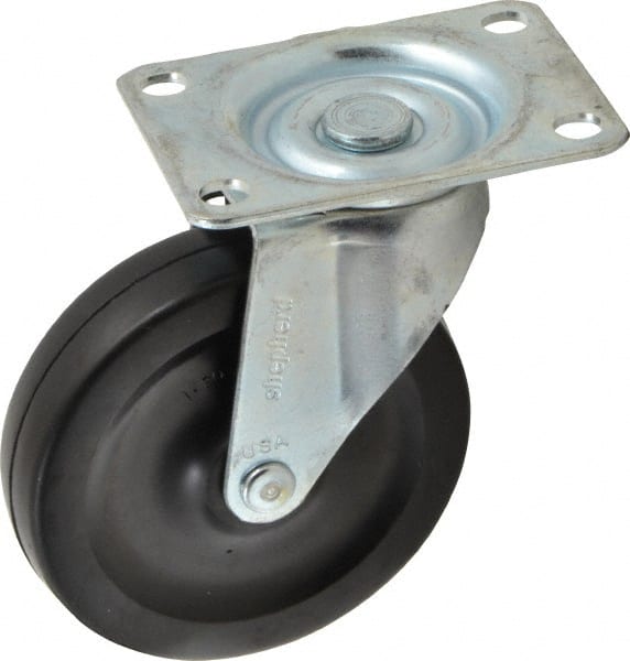 Shepherd - 4" Diam x 15/16" Wide x 4-3/4" OAH Top Plate Mount Swivel Caster - Soft Rubber, 125 Lb Capacity, Nylon Bearing, 2-5/8 x 3-3/4" Plate - Exact Tooling