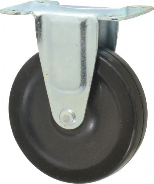 Shepherd - 4" Diam x 15/16" Wide x 4-3/4" OAH Top Plate Mount Rigid Caster - Soft Rubber, 125 Lb Capacity, Nylon Bearing, 2-5/8 x 3-3/4" Plate - Exact Tooling