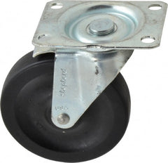 Shepherd - 4" Diam x 15/16" Wide x 4-3/4" OAH Top Plate Mount Swivel Caster with Brake - Hard Rubber, 150 Lb Capacity, Nylon Bearing, 2-5/8 x 3-3/4" Plate - Exact Tooling