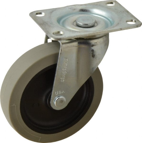 Shepherd - 4" Diam x 15/16" Wide x 4-3/4" OAH Top Plate Mount Swivel Caster - Polyurethane, 150 Lb Capacity, Plain Bearing, 2-5/8 x 3-3/4" Plate - Exact Tooling