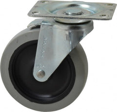 Shepherd - 4" Diam x 15/16" Wide x 4-3/4" OAH Top Plate Mount Swivel Caster with Brake - Polyurethane, 150 Lb Capacity, Plain Bearing, 2-5/8 x 3-3/4" Plate - Exact Tooling