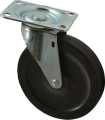 Shepherd - 5" Diam x 15/16" Wide x 5-3/4" OAH Top Plate Mount Swivel Caster - Hard Rubber, 160 Lb Capacity, Nylon Bearing, 2-5/8 x 3-3/4" Plate - Exact Tooling