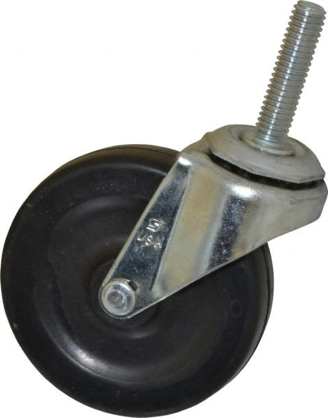 Shepherd - 3" Diam x 13/16" Wide x 3-1/2" OAH Stem Mount Swivel Caster - Soft Rubber, 110 Lb Capacity, Nylon Bearing, 3/8-16 x 1-1/2" Threaded Stem - Exact Tooling