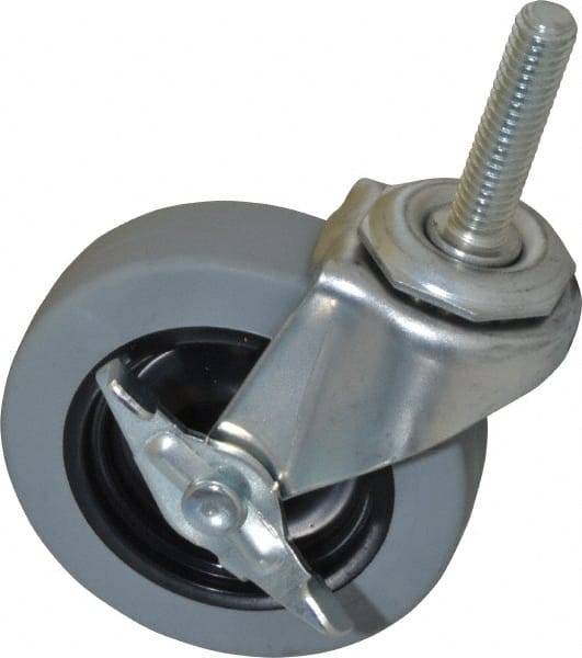 Shepherd - 3" Diam x 13/16" Wide x 3-1/2" OAH Stem Mount Swivel Caster with Brake - Polyurethane, 120 Lb Capacity, Plain Bearing, 3/8-16 x 1-1/2" Threaded Stem - Exact Tooling
