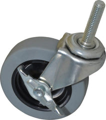 Shepherd - 3" Diam x 13/16" Wide x 3-1/2" OAH Stem Mount Swivel Caster with Brake - Polyurethane, 120 Lb Capacity, Plain Bearing, 3/8-16 x 1-1/2" Threaded Stem - Exact Tooling