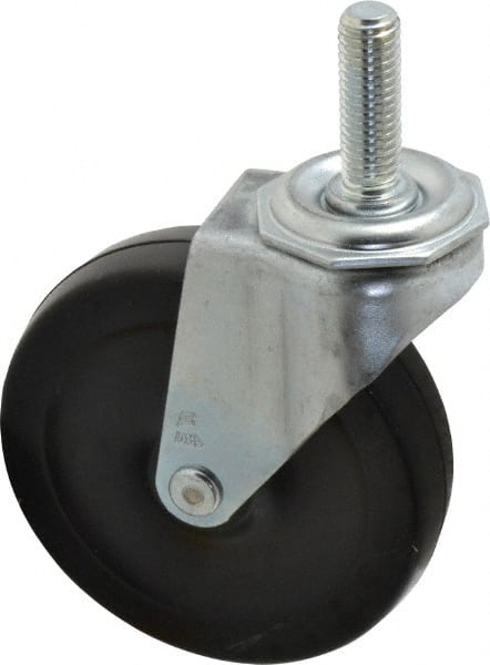 Shepherd - 4" Diam x 15/16" Wide x 4-3/4" OAH Stem Mount Swivel Caster - Soft Rubber, 125 Lb Capacity, Nylon Bearing, 1/2-13 x 1-1/2" Threaded Stem - Exact Tooling