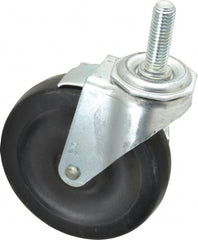 Shepherd - 4" Diam x 15/16" Wide x 4-3/4" OAH Stem Mount Swivel Caster with Brake - Soft Rubber, 125 Lb Capacity, Nylon Bearing, 1/2-13 x 1-1/2" Threaded Stem - Exact Tooling